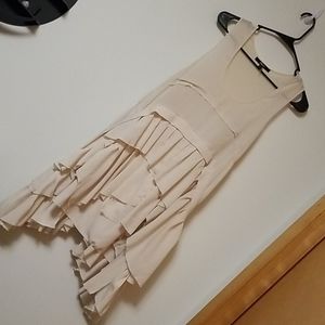 Black Brand Flowy Raw Hem Cream Dress Large